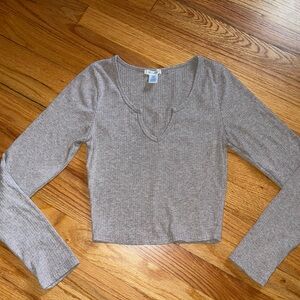 Ribbed Long Sleeve Top - Taupe